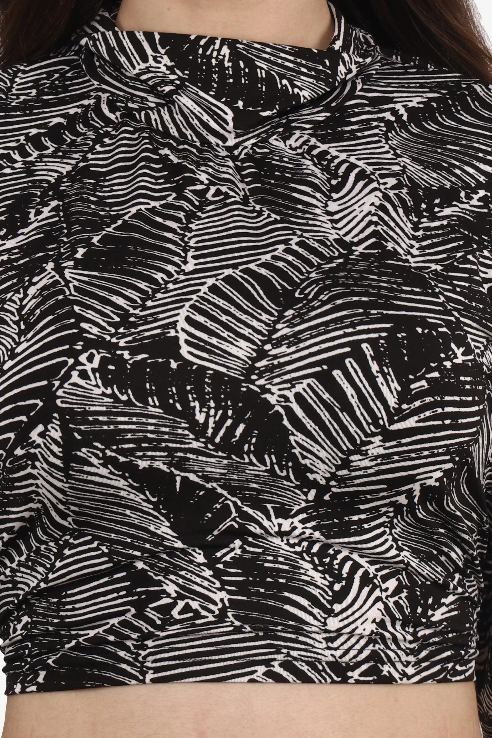 Black & White Leaves Printed Backless Tie Top
