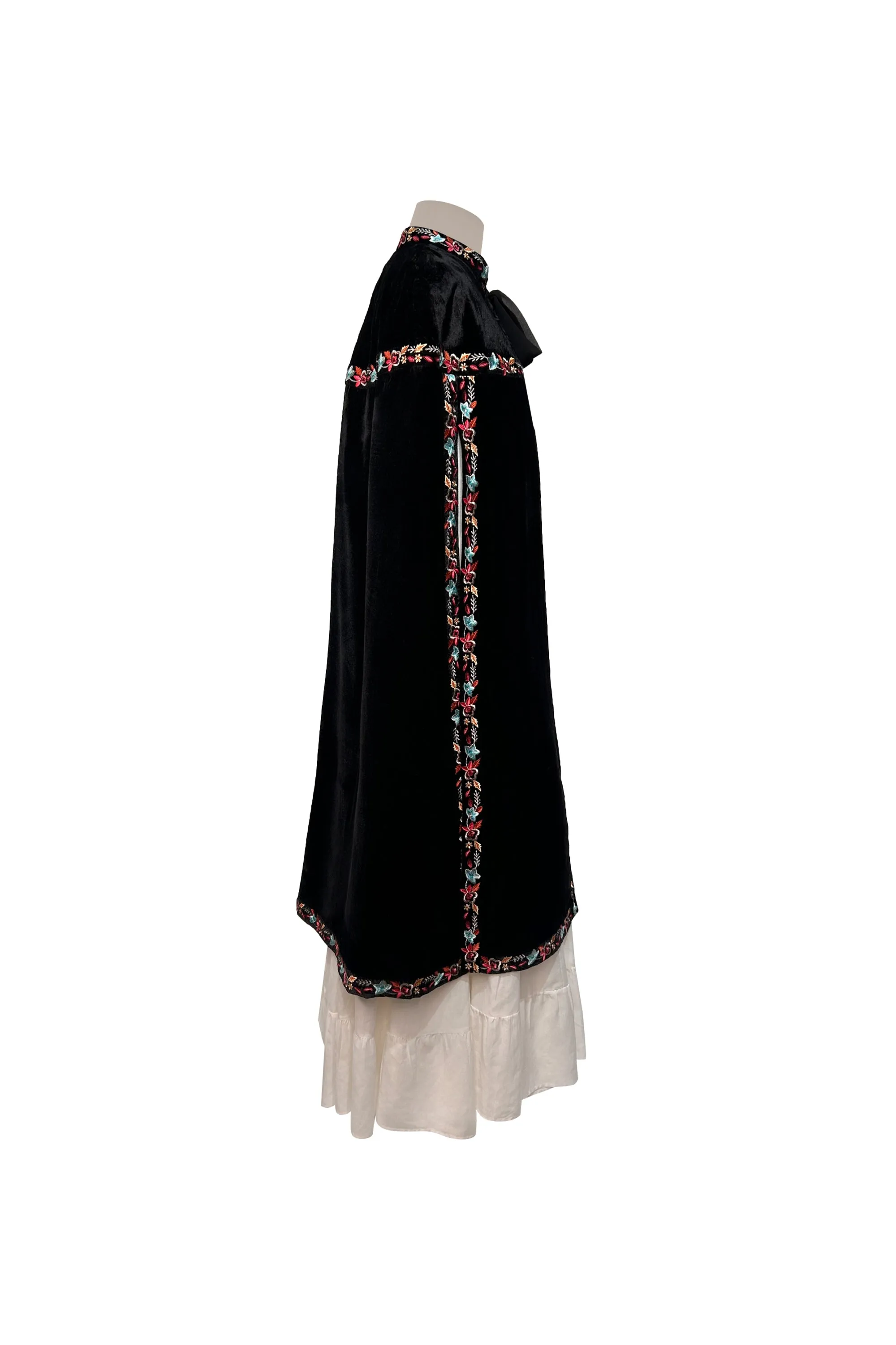 Black Floral Long Cape For Women
