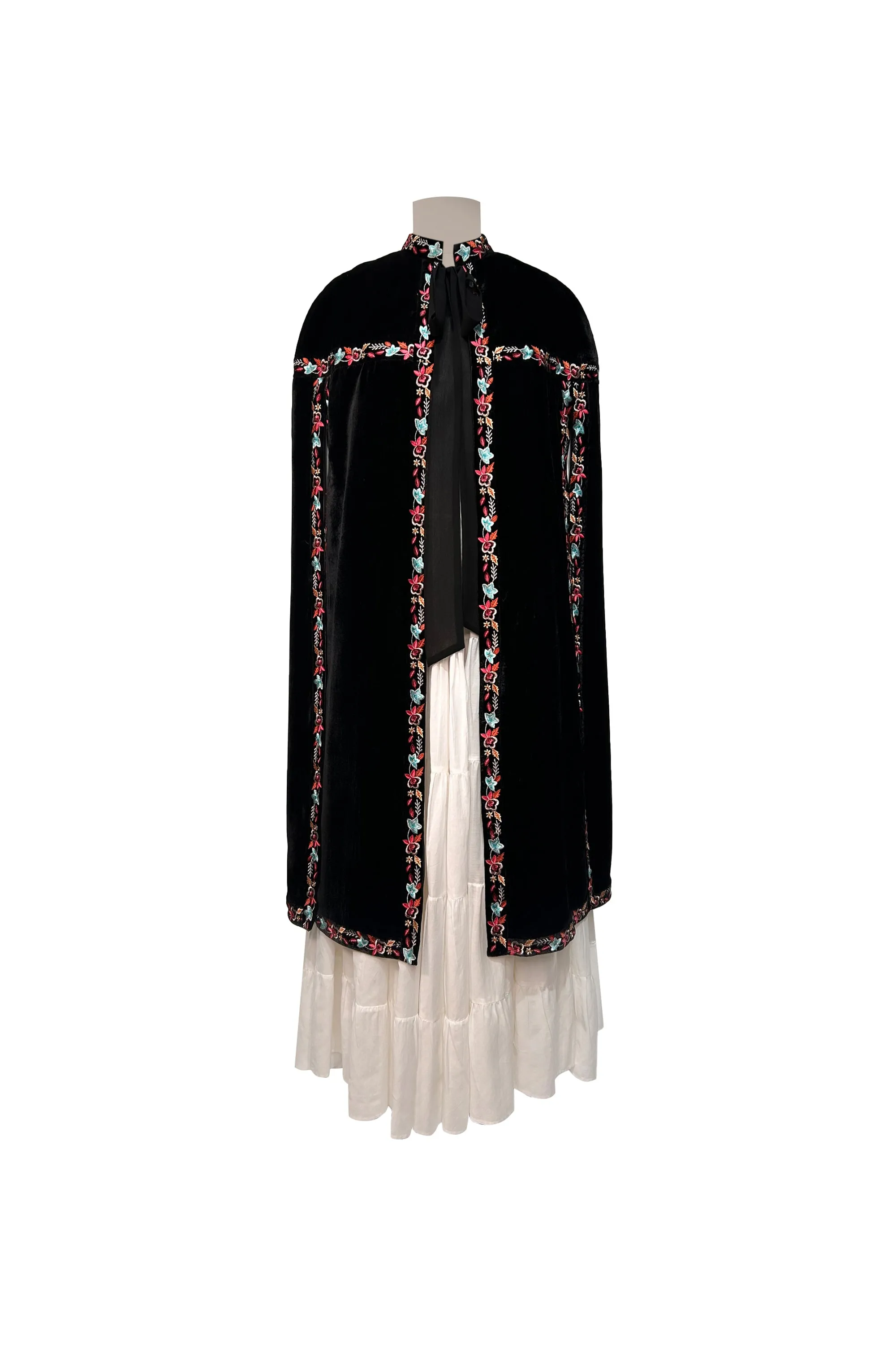 Black Floral Long Cape For Women