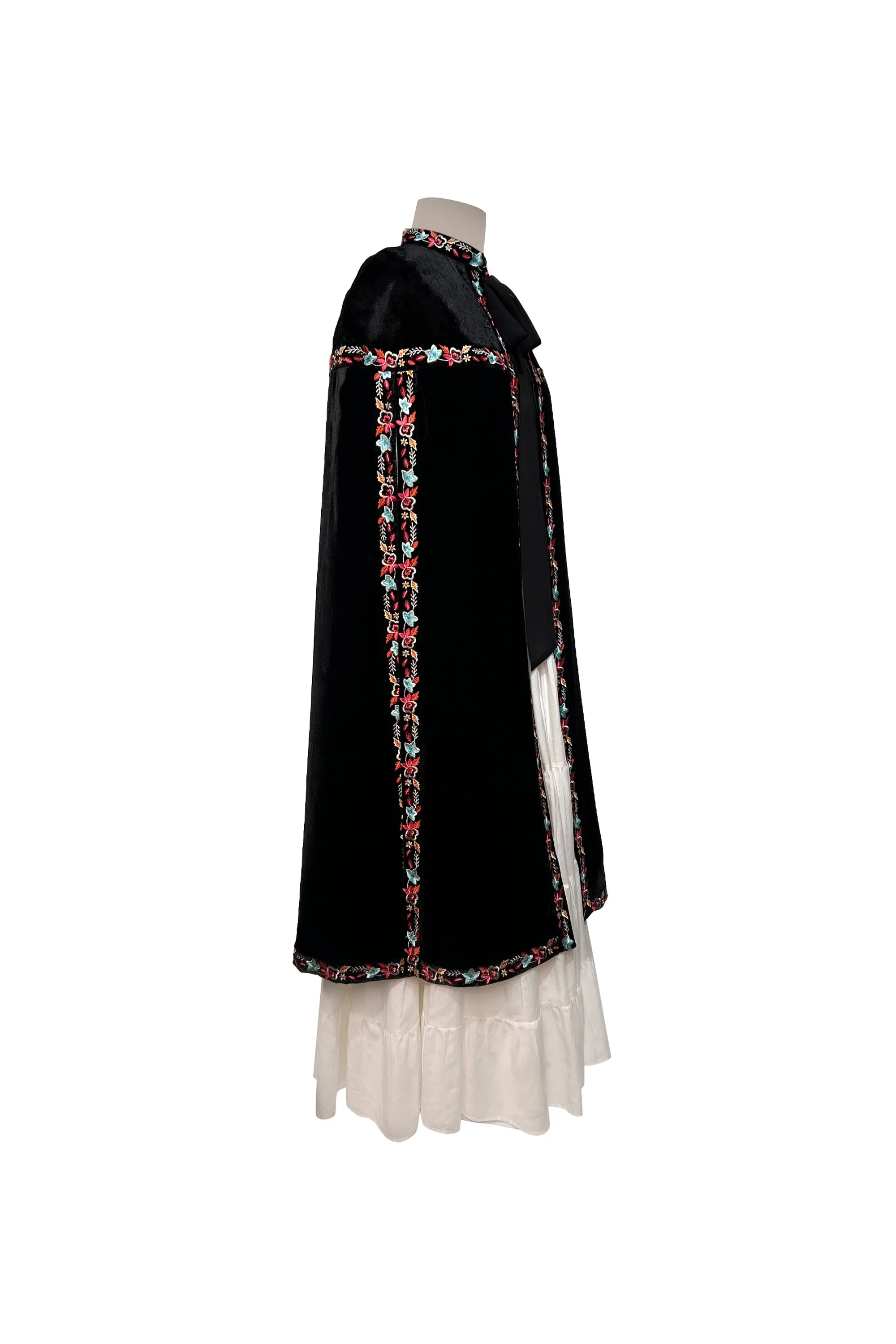 Black Floral Long Cape For Women