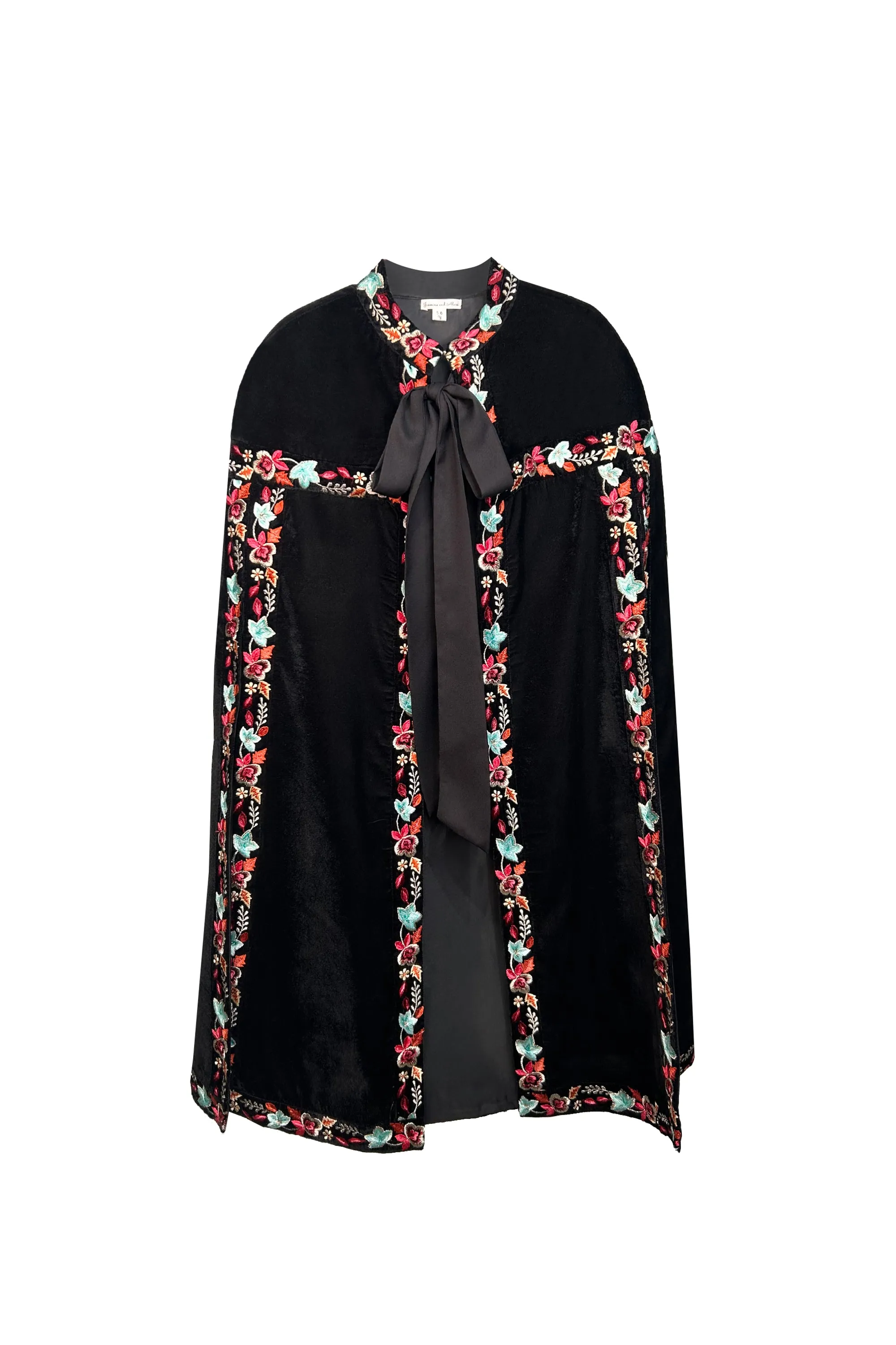 Black Floral Long Cape For Women