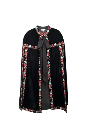 Black Floral Long Cape For Women