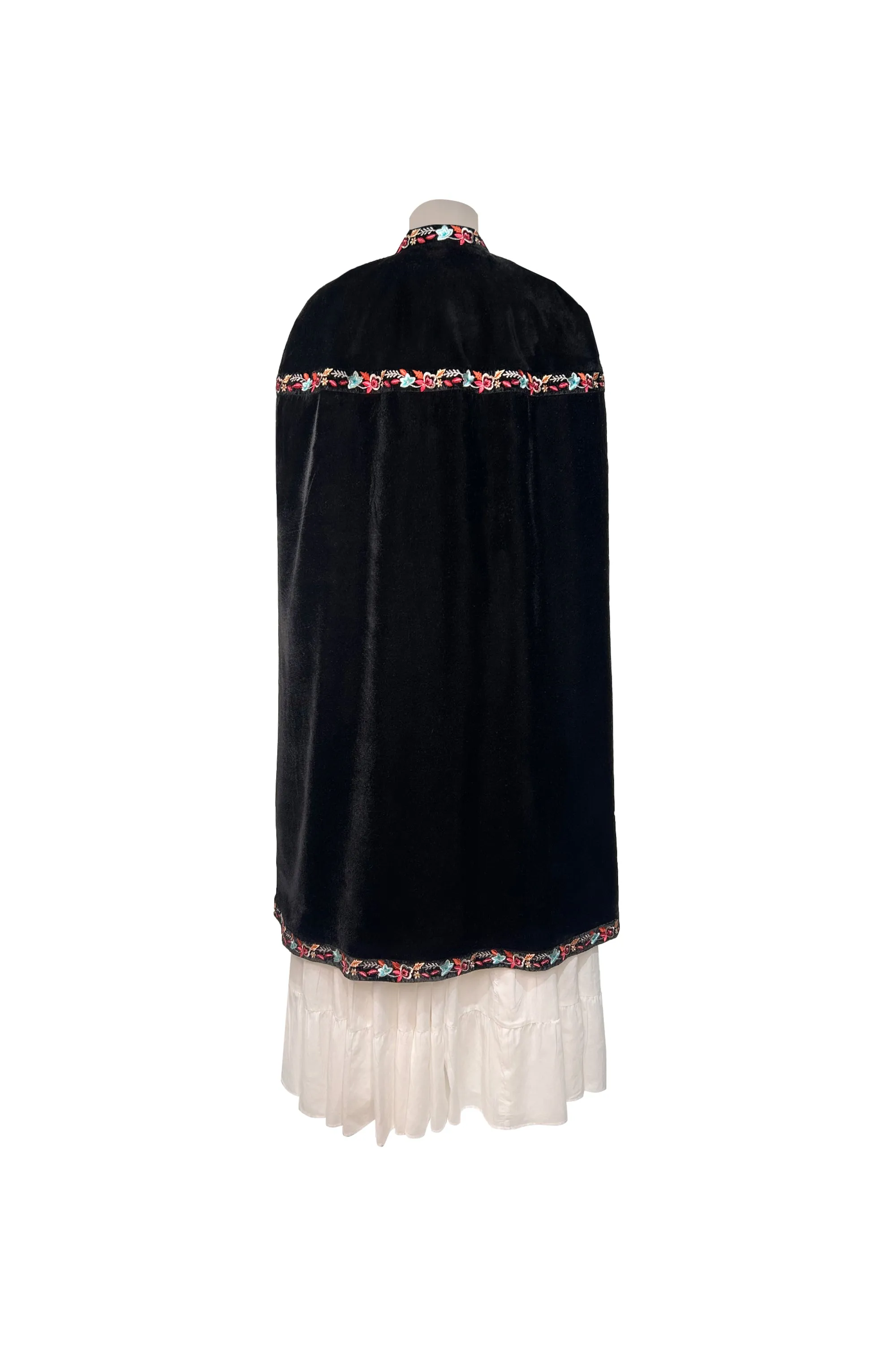 Black Floral Long Cape For Women