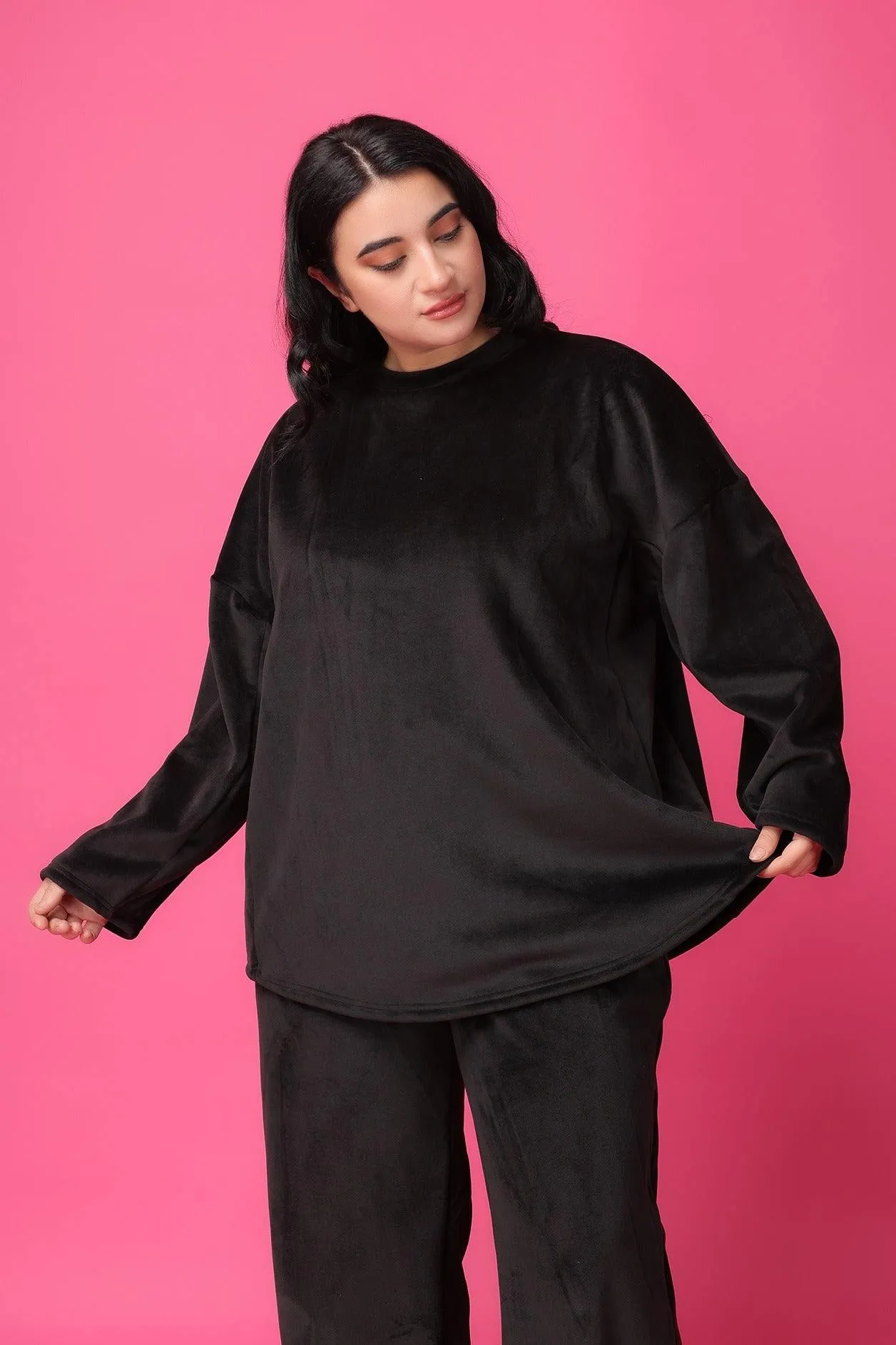 Black Solid Winter Top