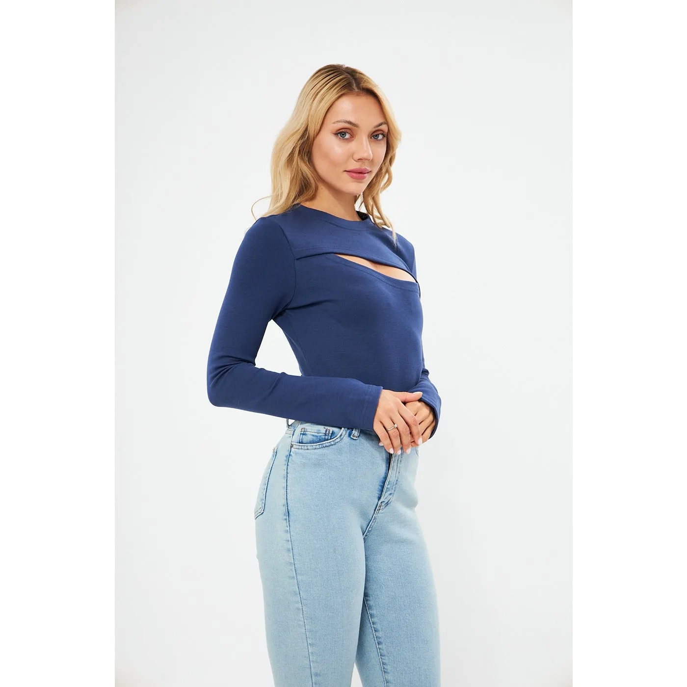 Blue Keyhole Rib Top
