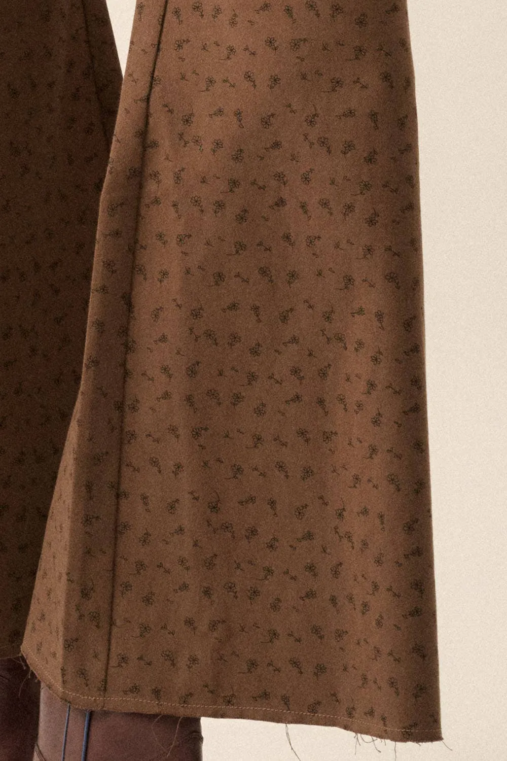 Brown Floral High-Waist Flare Pants