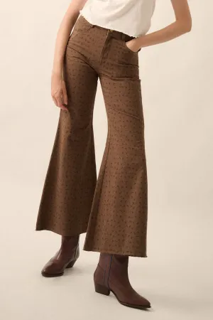 Brown Floral High-Waist Flare Pants