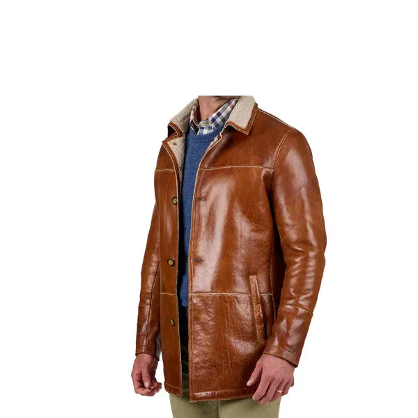 Brown Lamb Sherpa Lining Genuine Leather Coat