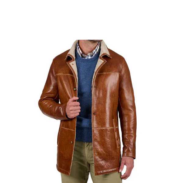 Brown Lamb Sherpa Lining Genuine Leather Coat