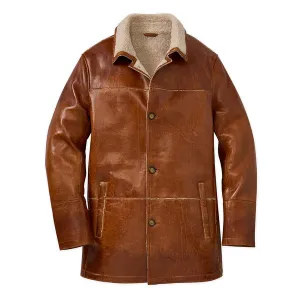Brown Lamb Sherpa Lining Genuine Leather Coat