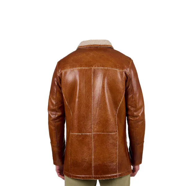 Brown Lamb Sherpa Lining Genuine Leather Coat