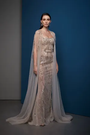 Cape Sleeve Sequenced Gown Online UAE