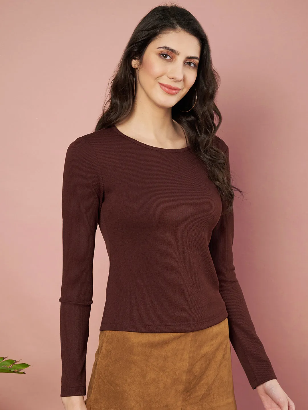 Casual Regular Sleeves Solid Women Brown Top
