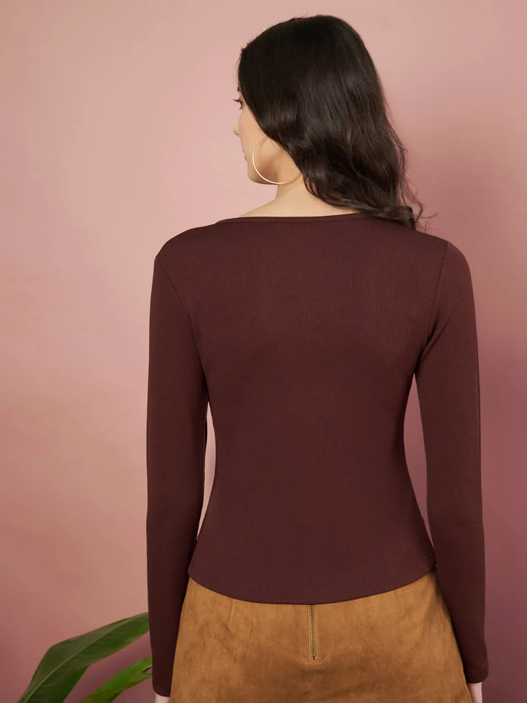 Casual Regular Sleeves Solid Women Brown Top