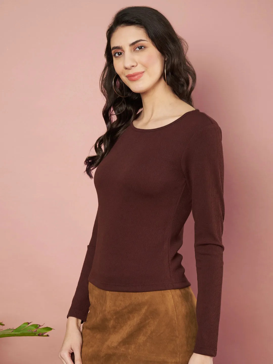 Casual Regular Sleeves Solid Women Brown Top