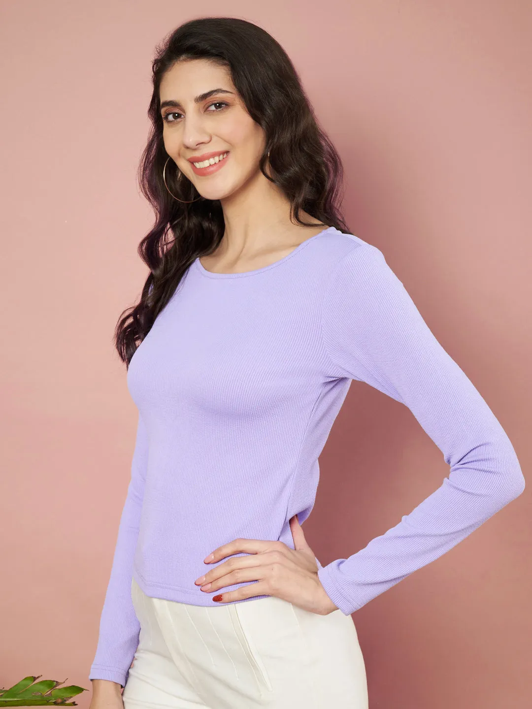 Casual Regular Sleeves Solid Women Lavender Top