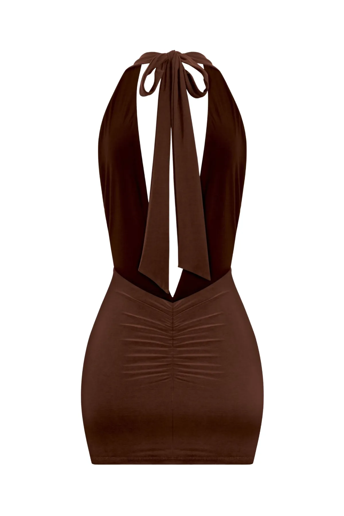Dayana Deep V Mini Dress (Chocolate Brown)