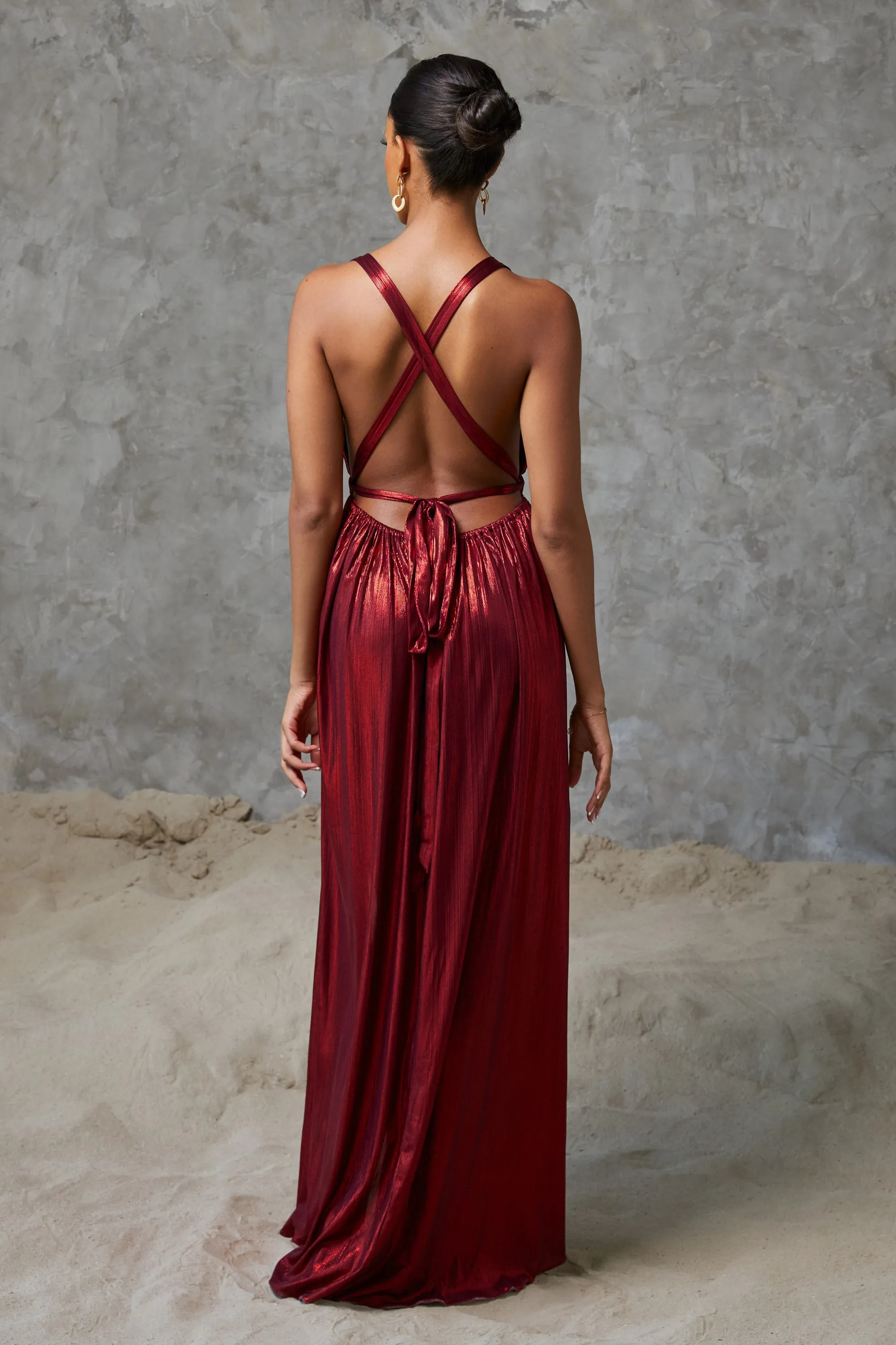 Federica Metallic Maxi Dress Red