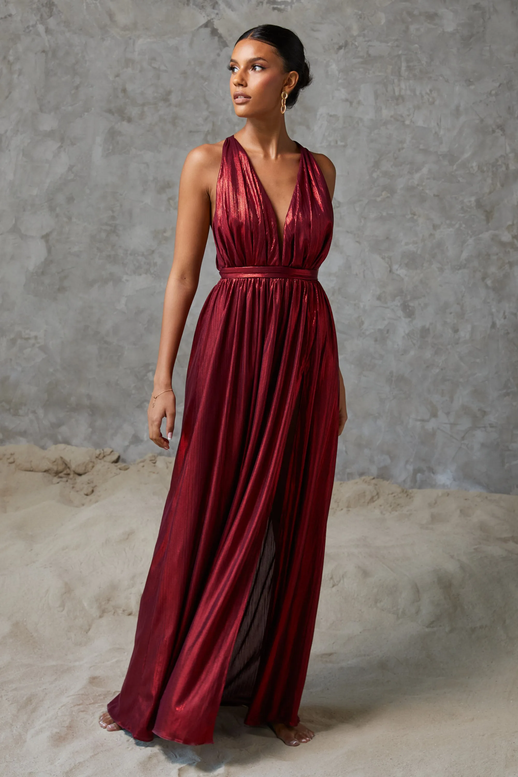 Federica Metallic Maxi Dress Red