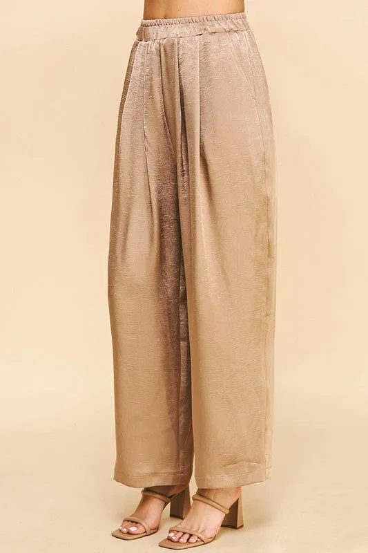 High Waist Taupe Satin Pants