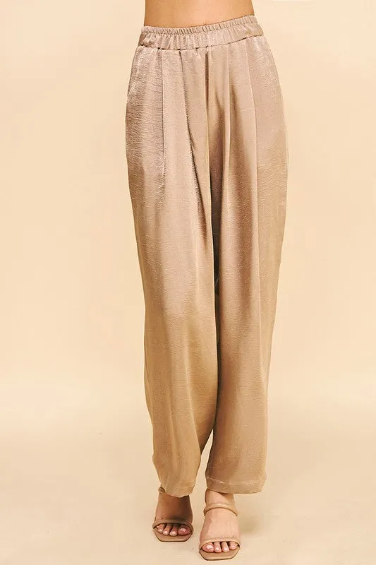 High Waist Taupe Satin Pants