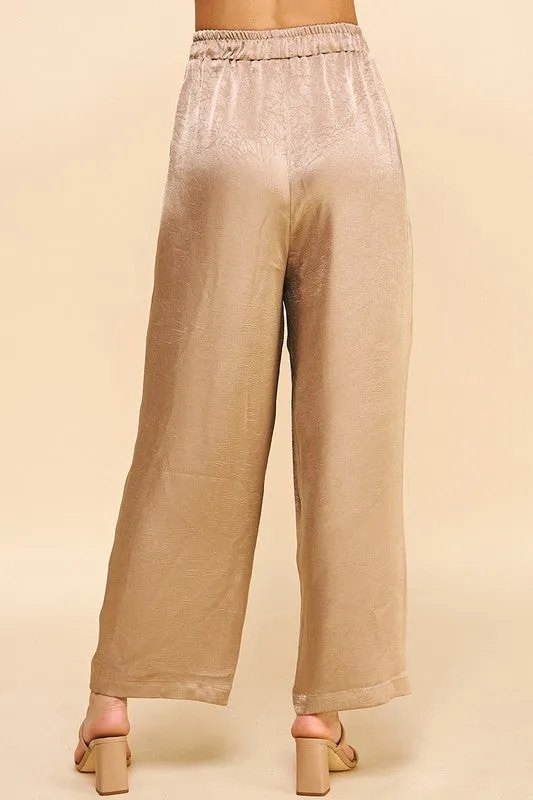 High Waist Taupe Satin Pants