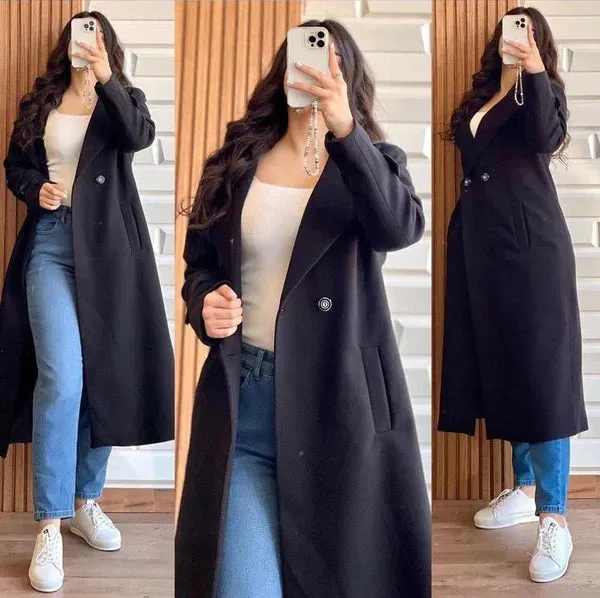 Long Fleece Trench Coat For Women's