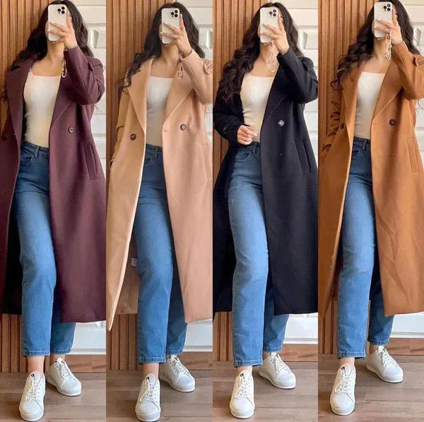Long Fleece Trench Coat For Women's