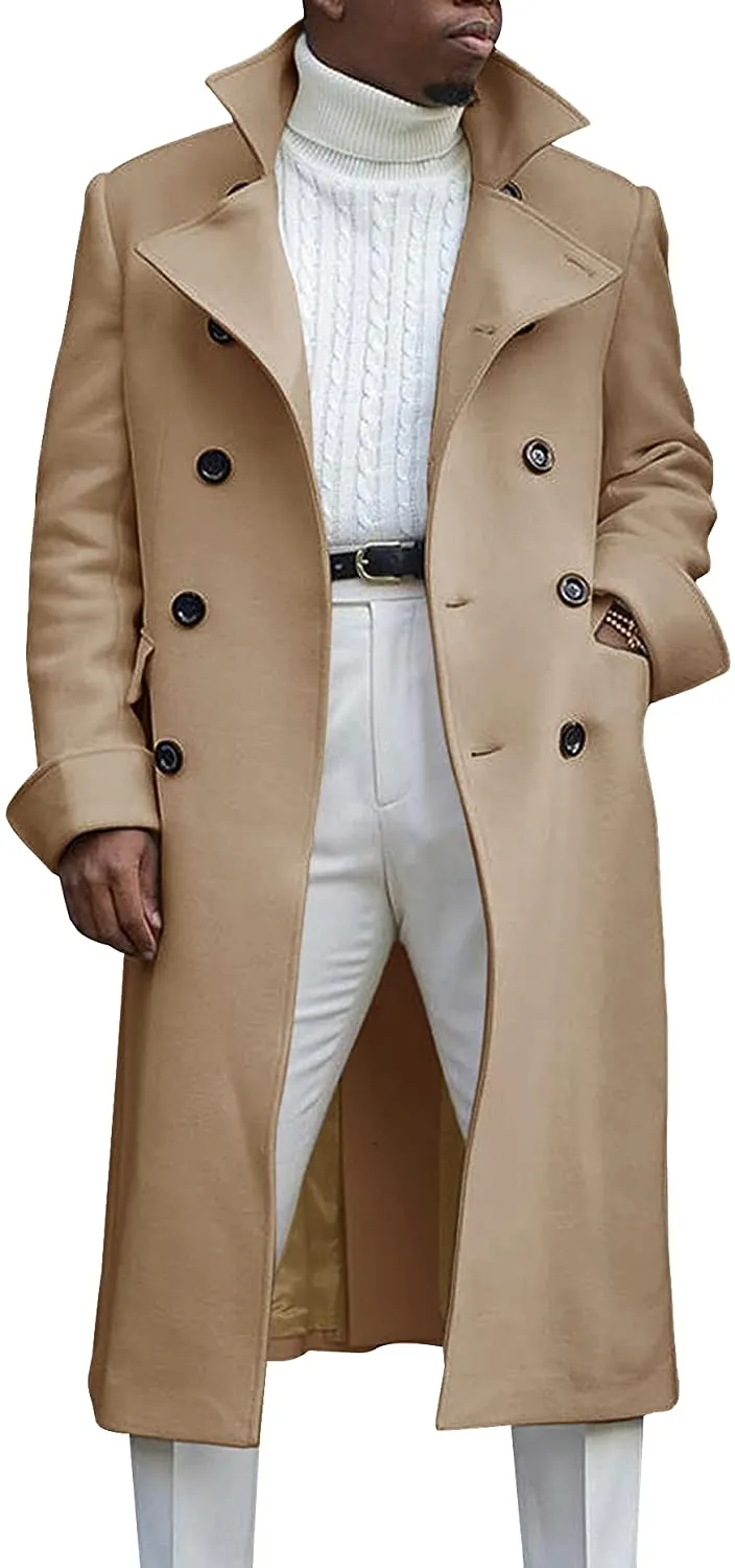 Men's Notch Lapel Double Breasted Long Sleeve White Trench Coat
