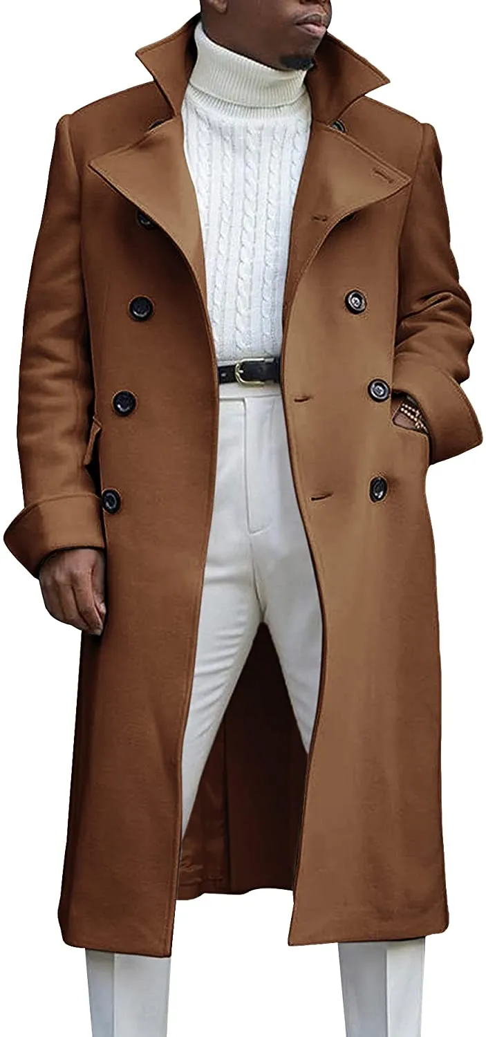 Men's Notch Lapel Double Breasted Long Sleeve White Trench Coat