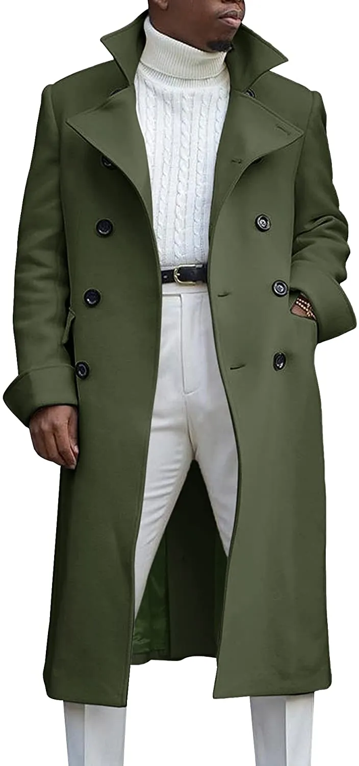 Men's Notch Lapel Double Breasted Long Sleeve White Trench Coat