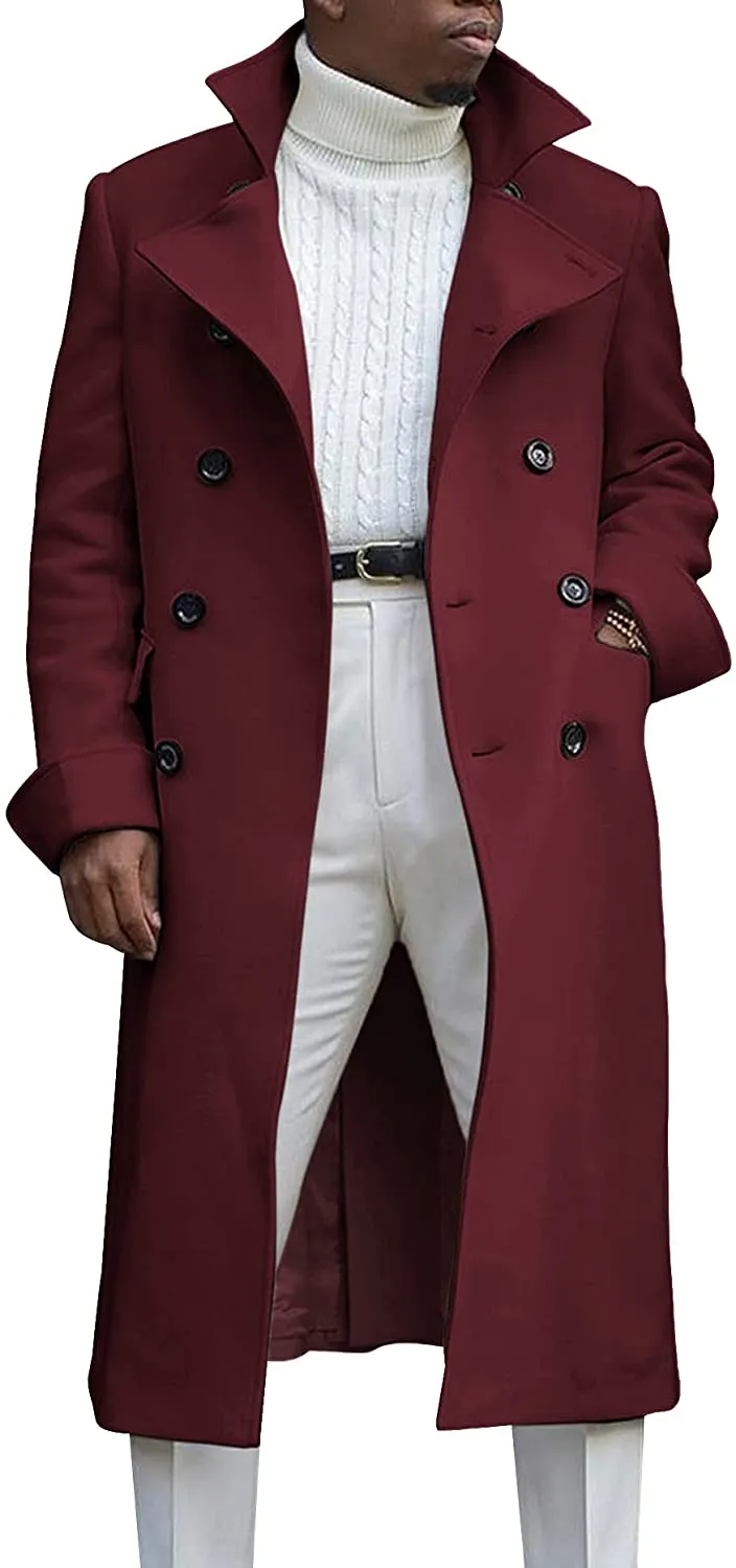 Men's Notch Lapel Double Breasted Long Sleeve White Trench Coat