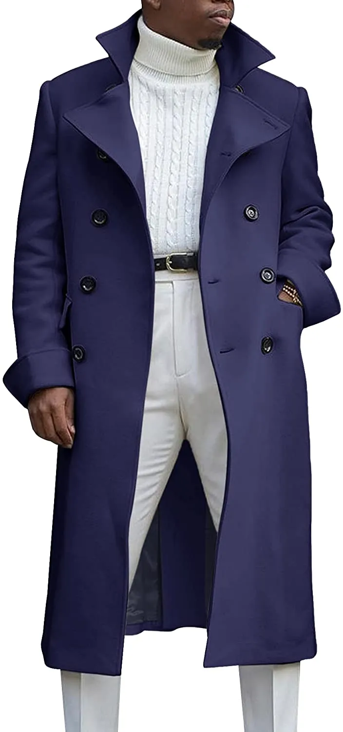 Men's Notch Lapel Double Breasted Long Sleeve White Trench Coat