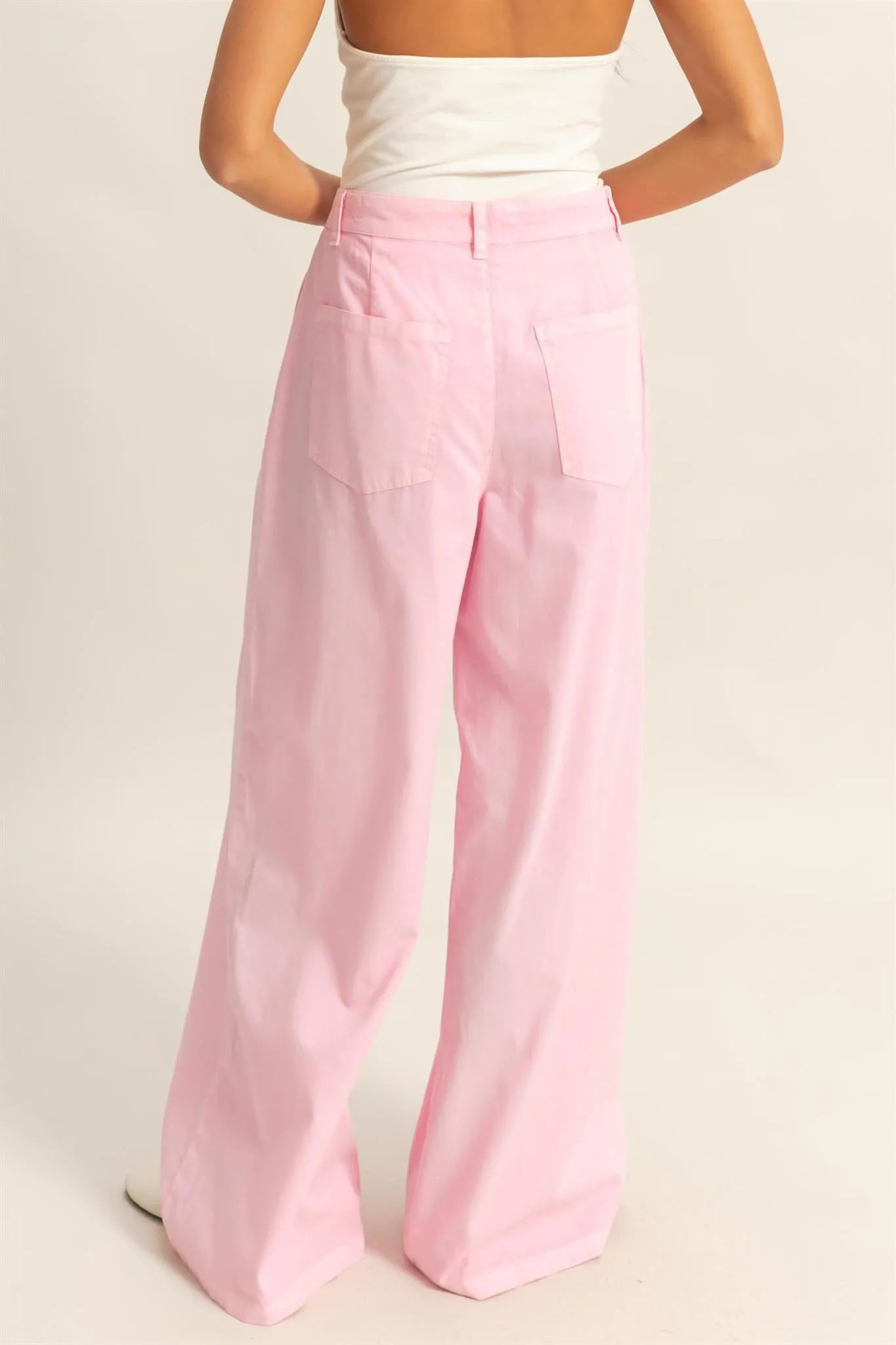 Pink High Waist Basic Wide Leg Pants