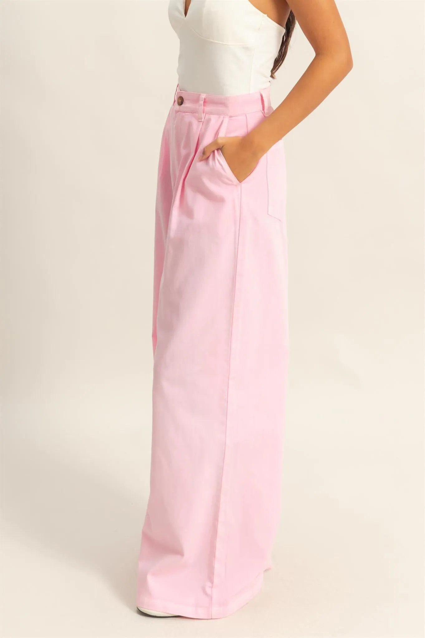Pink High Waist Basic Wide Leg Pants