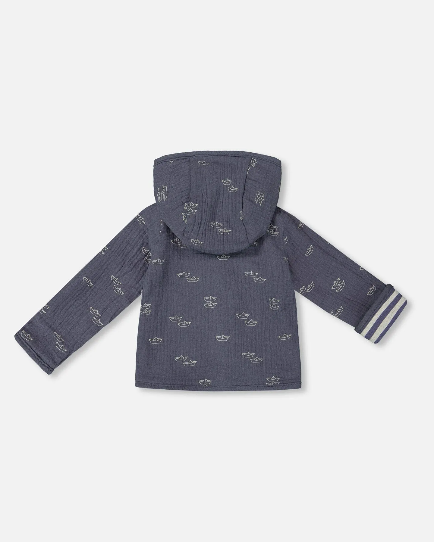 Reversible Organic Cotton Hooded Jacket Navy Striped Blue