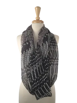 SIS-06 - Infinity Silk Scarf with Black and White Dots