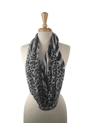 SIS-08 - Infinity Silk Scarf with Mixed Zebra and Leopard Print