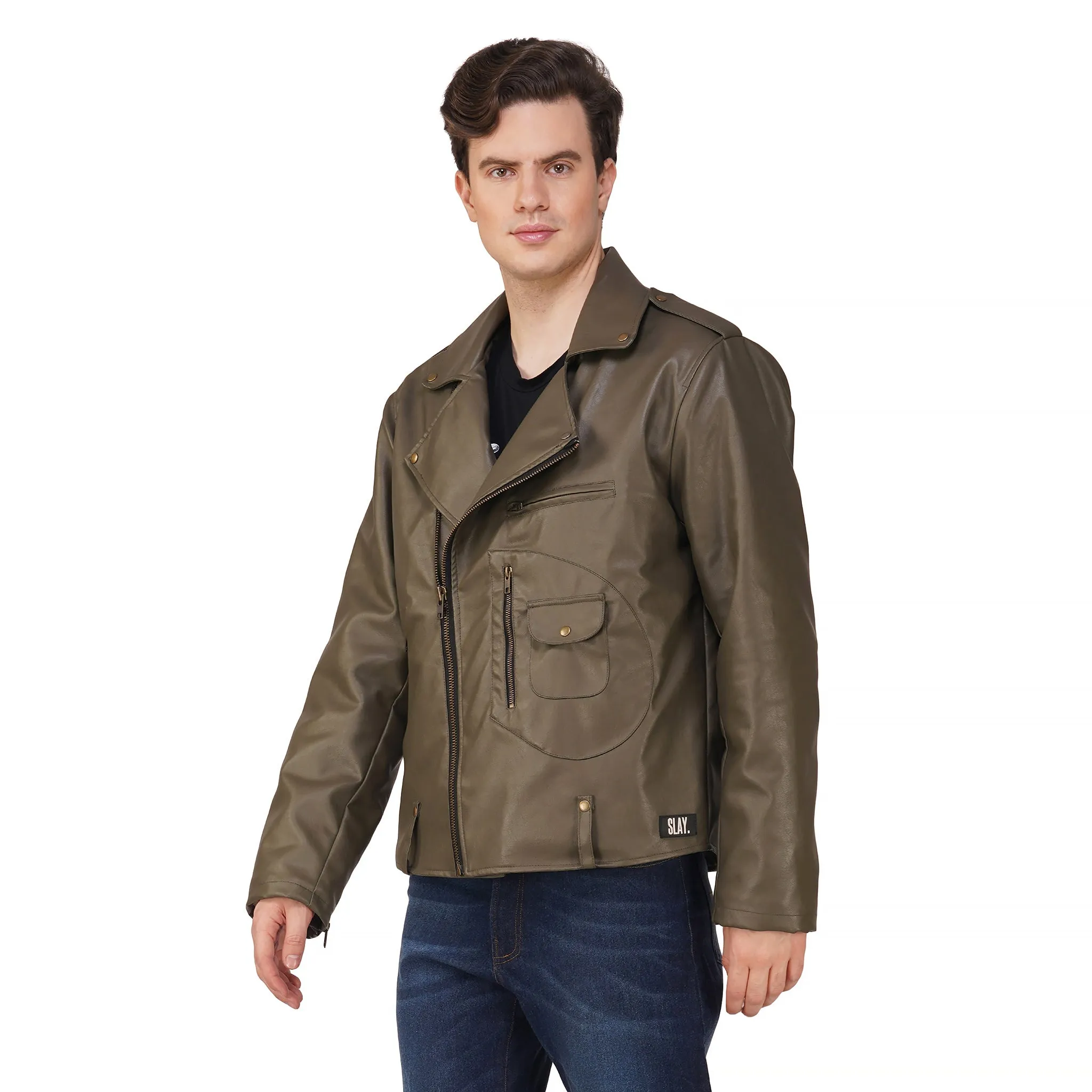 SLAY. Men's Olive Faux Leather Jacket