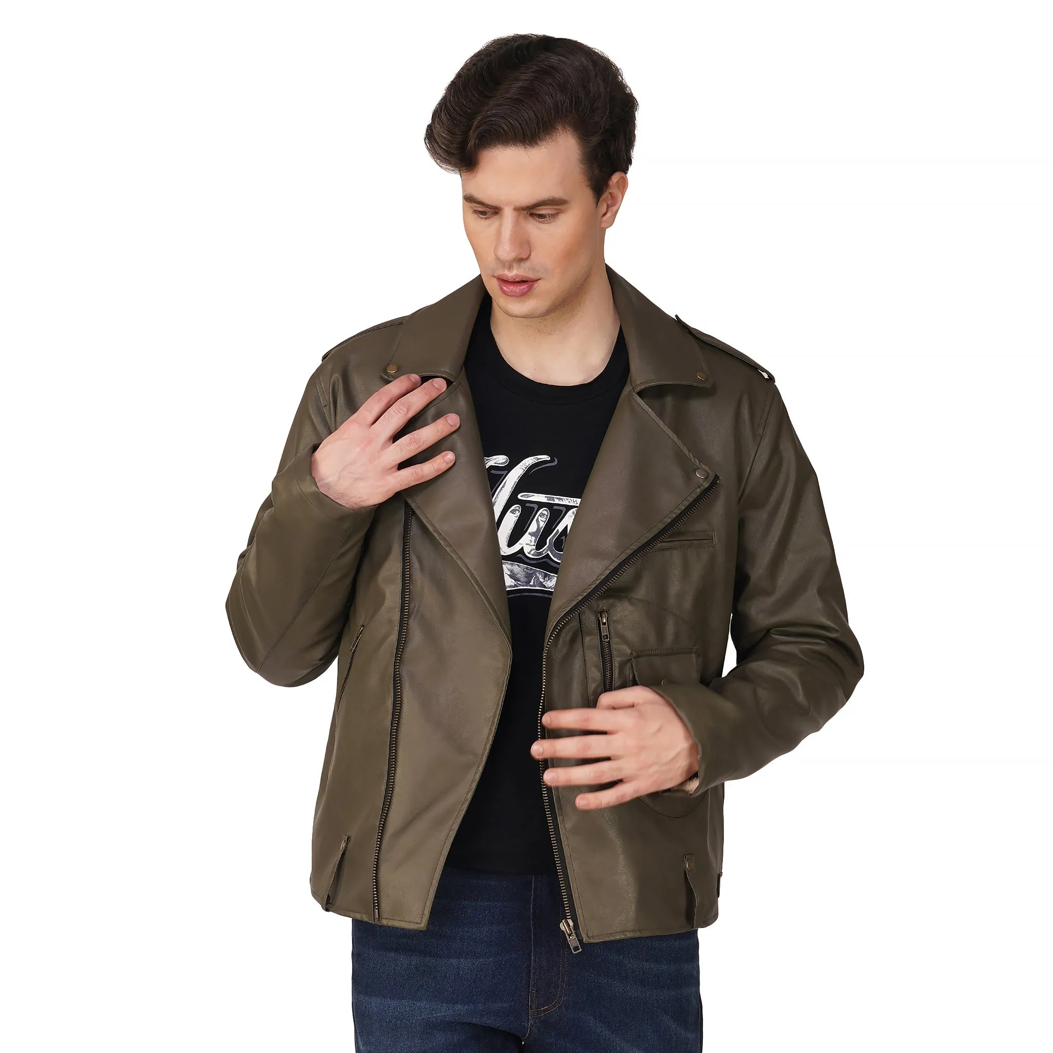 SLAY. Men's Olive Faux Leather Jacket