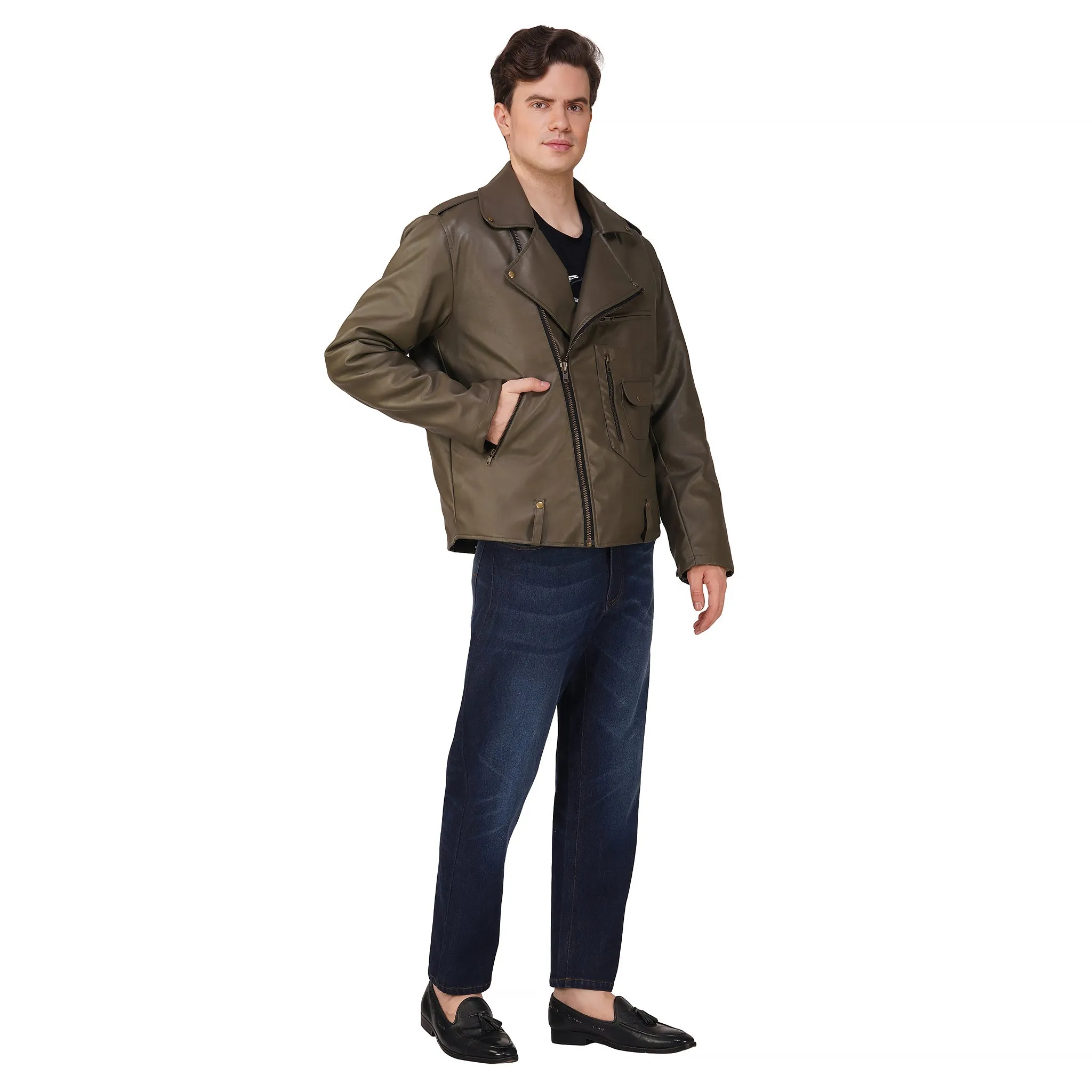 SLAY. Men's Olive Faux Leather Jacket