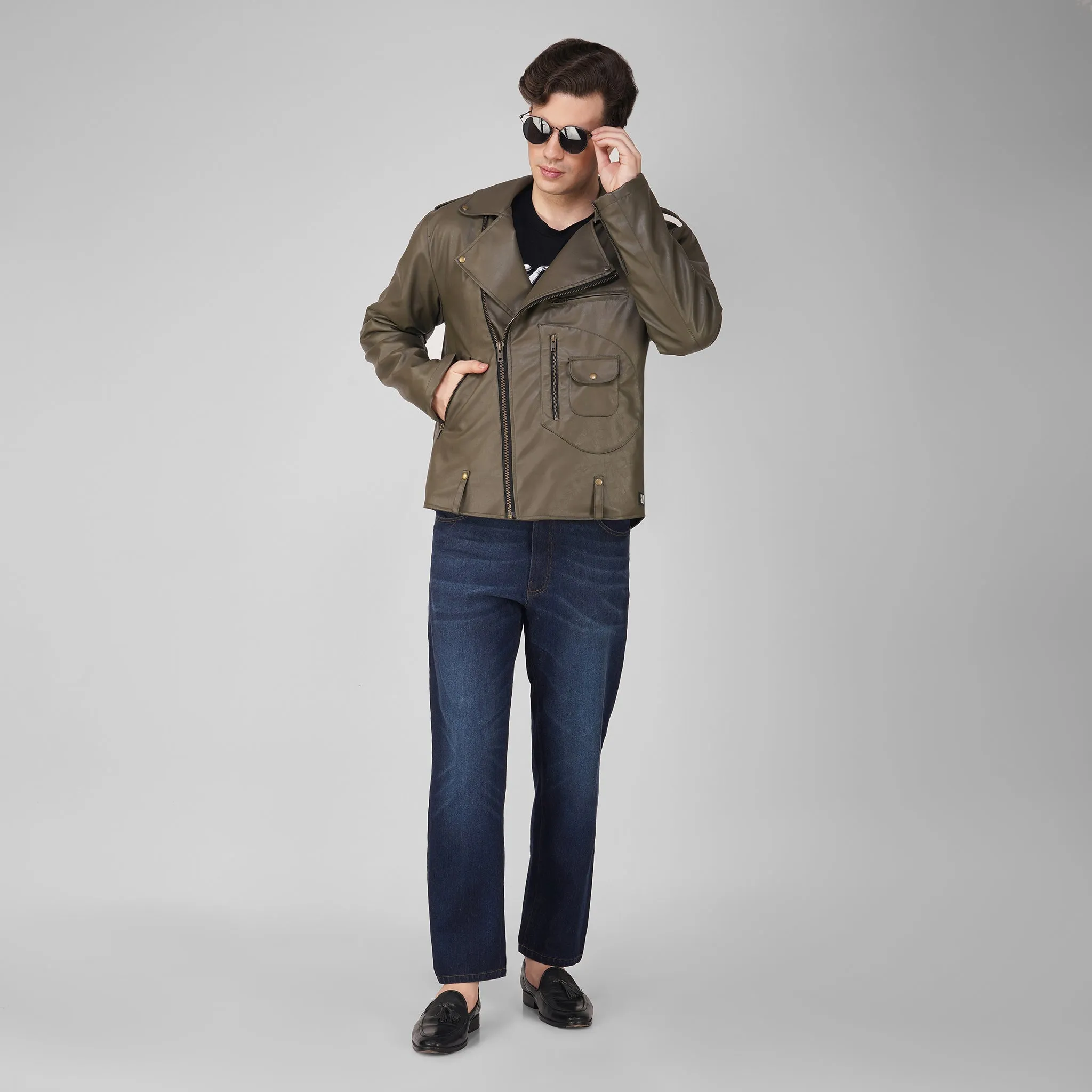 SLAY. Men's Olive Faux Leather Jacket