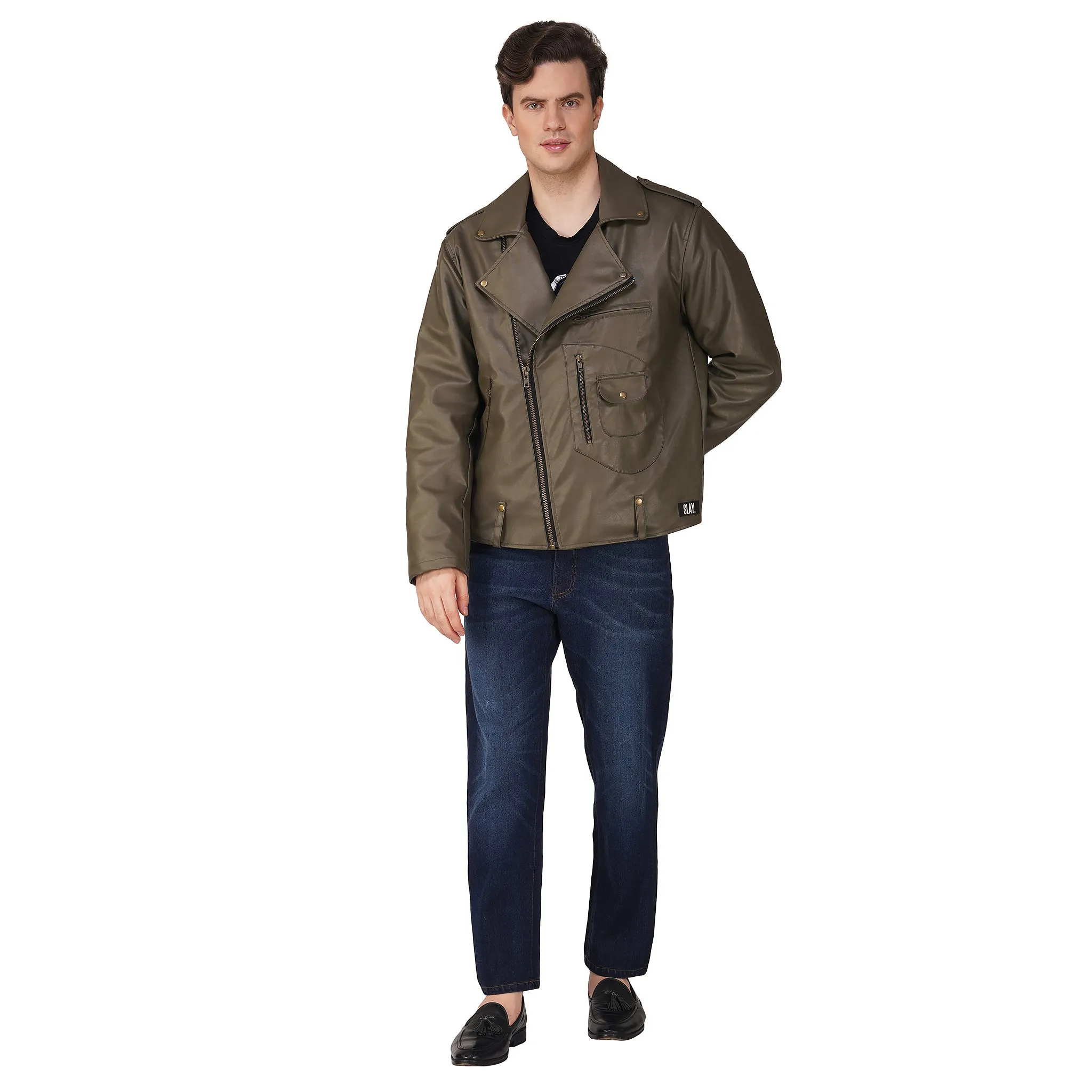 SLAY. Men's Olive Faux Leather Jacket