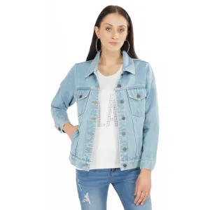 SLAY. Women's Washed Denim Button-Down Vintage Biker Jacket