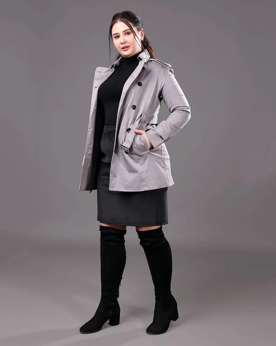 Solid Trench Coat with Belt