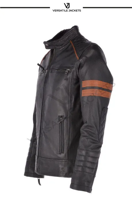 Stylish Leather Biker Jacket in Black and Tan