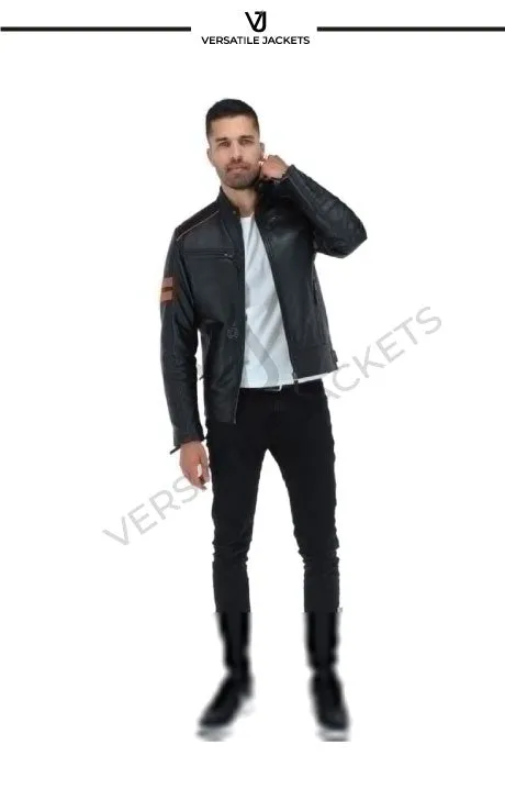 Stylish Leather Biker Jacket in Black and Tan