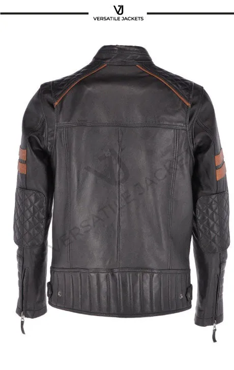 Stylish Leather Biker Jacket in Black and Tan