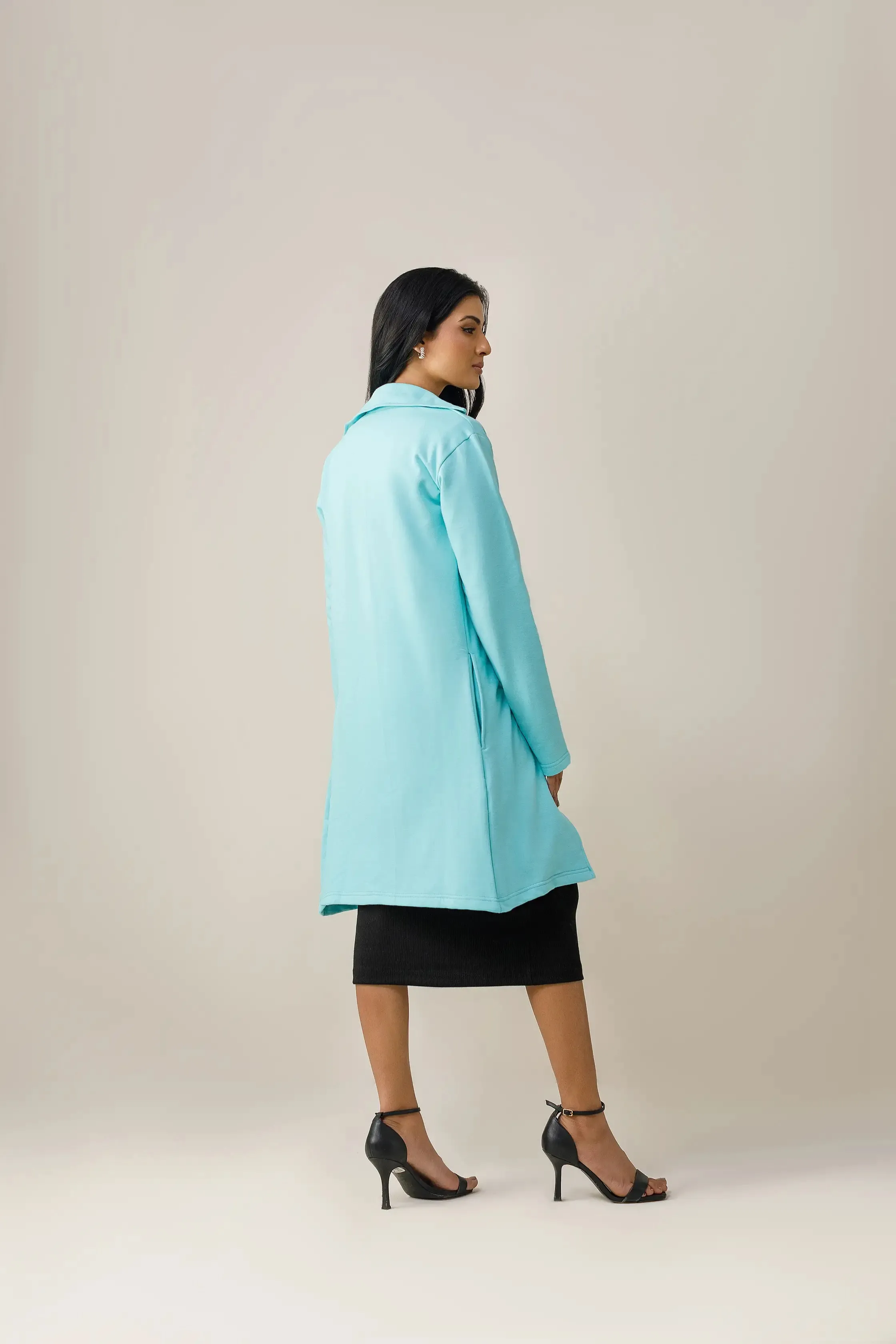 Turquoise Button Down Short Lapel Coat